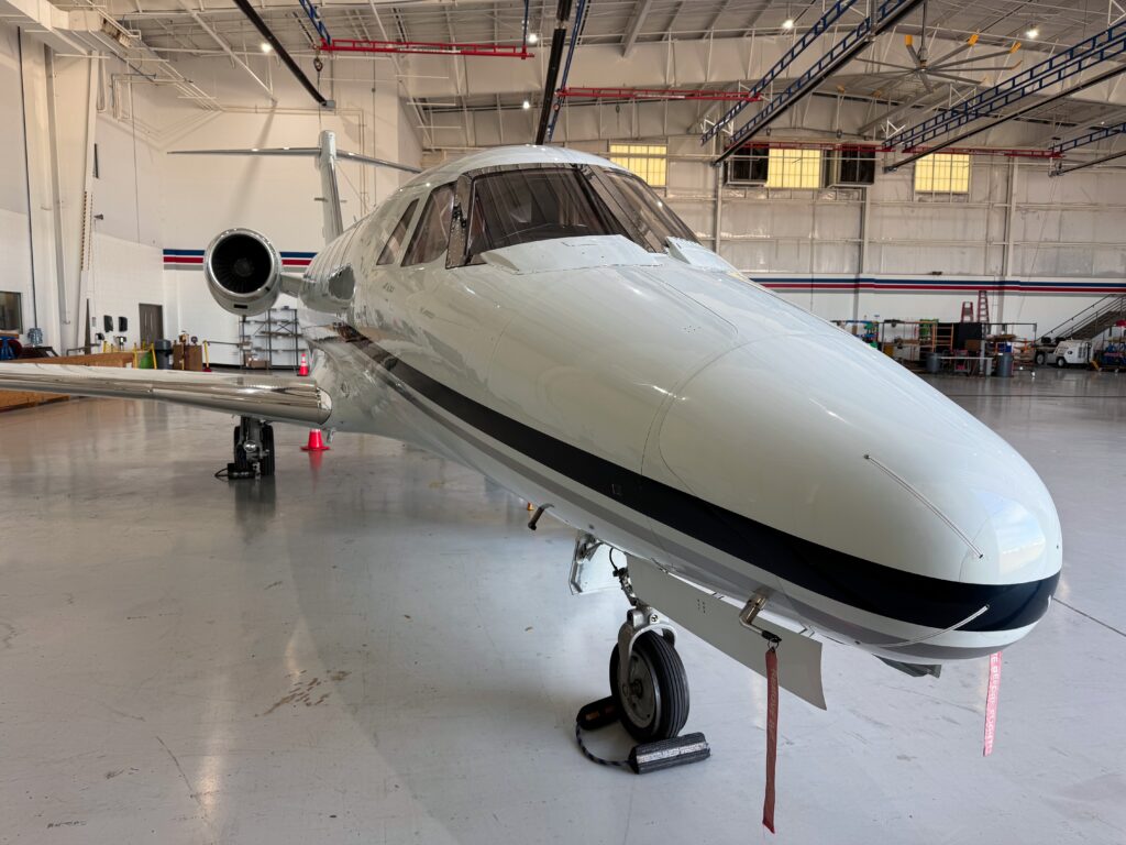 A finished plane after being detailed by Cady Aircraft Detailing in Dallas, Texas.